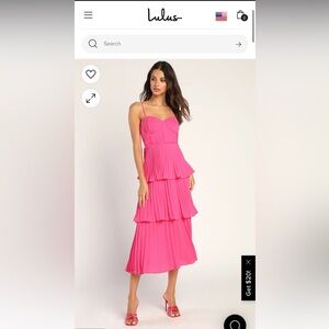 Lulu’s Cascading Crush Hot Pink Tiered Bustier Midi Dress